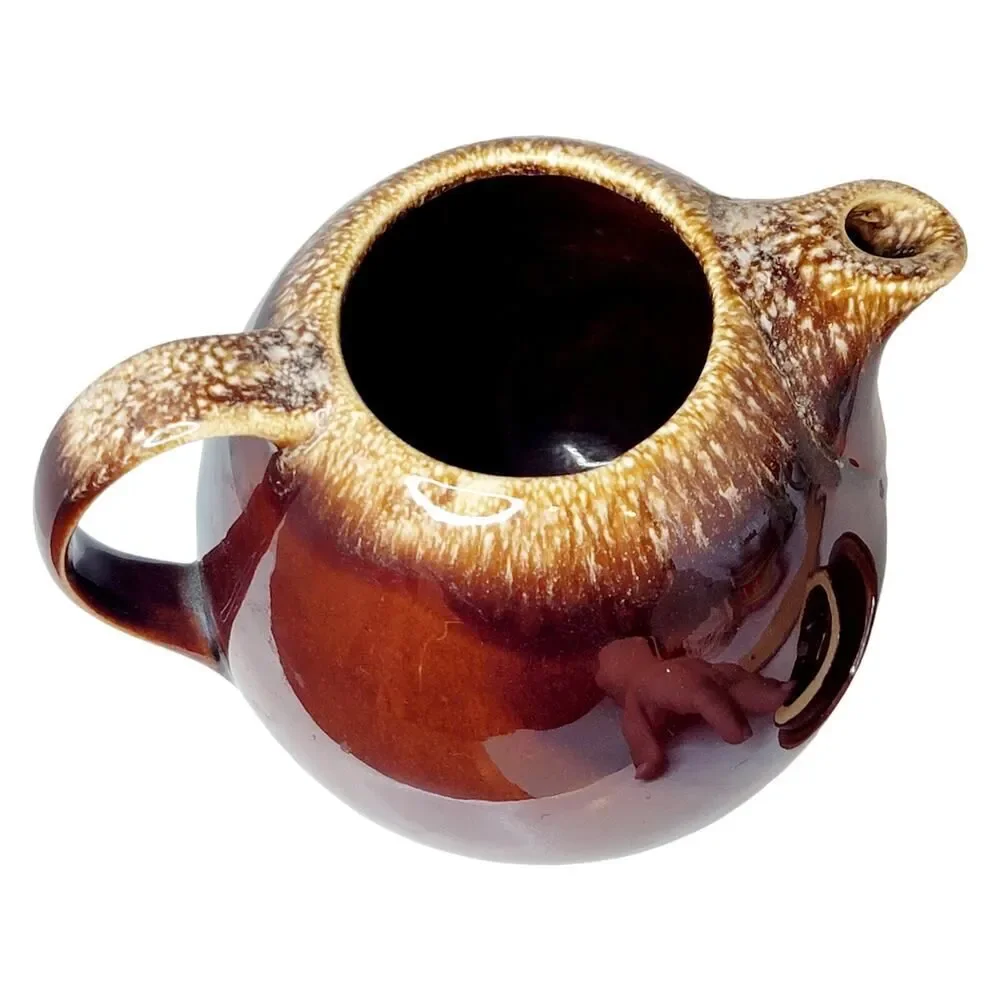 Vintage Hull Pottery Brown Drip Ball Shaped Tea Pot &‎ Lid Oven Proof USA 6 3/4